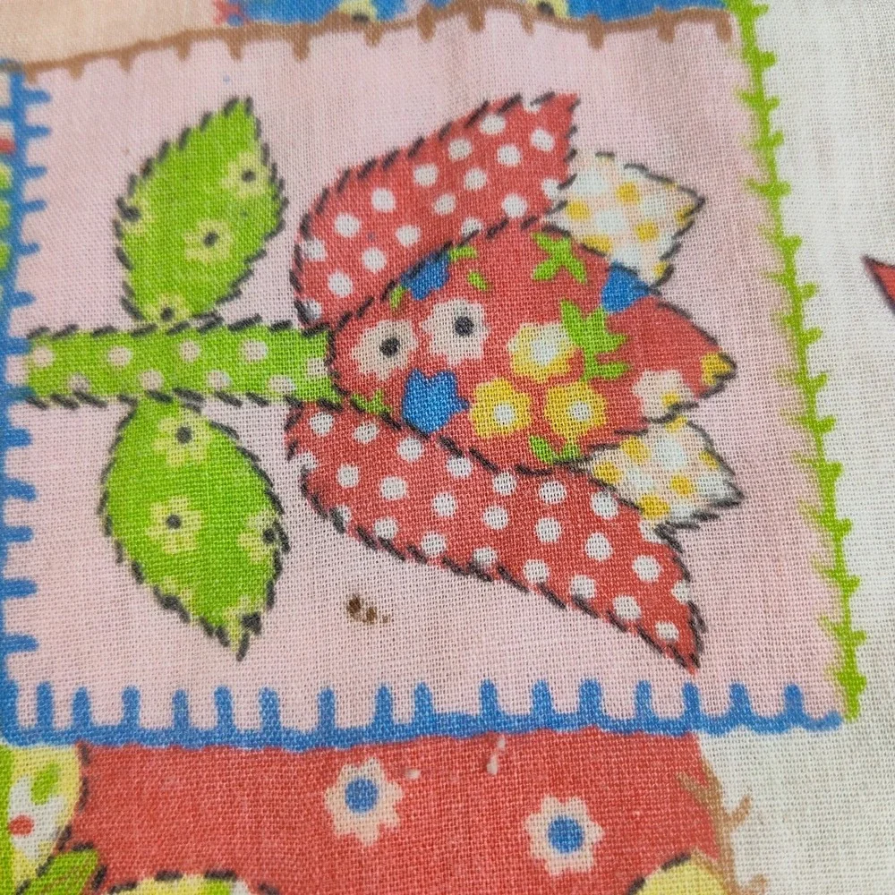 Vintage 1970s Hollie Hobbie Style Patchwork Quilt Blanket Handmade 52x44 Retro